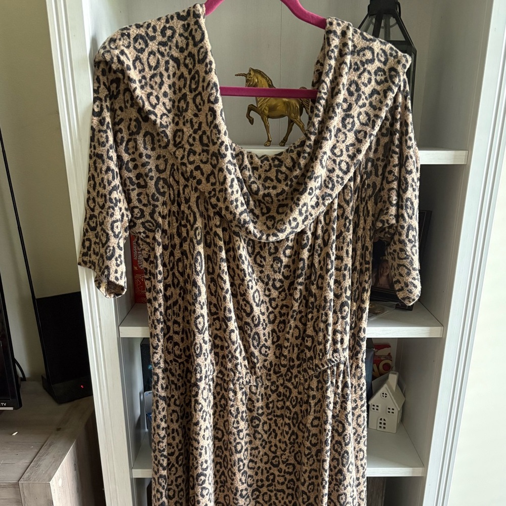Lane Bryant Brown Leopard Print Off the Shoulder Stretch Dress
